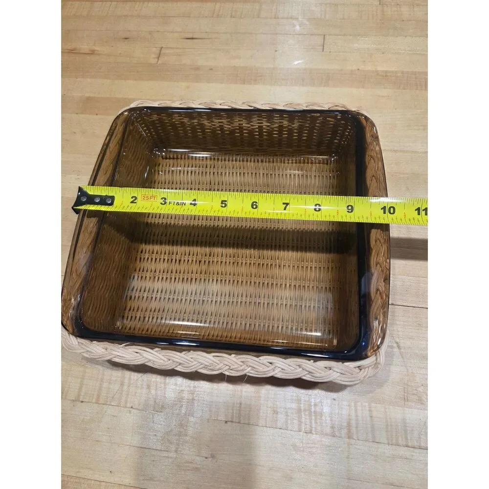 Vintage Pyrex Fireside Amber Glass 8 Inch Square Baking Dish 222 Woven Basket